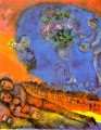 Pareja sobre fondo rojo contemporáneo Marc Chagall